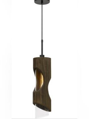 (2) Zamora Modern Smoky Wood Pendant Lights